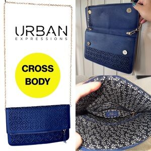 2/for $20 🪩 URBAN EXPRESSIONS💙 Navy Blue Laser-Cut Clutch, Crossbody Purse